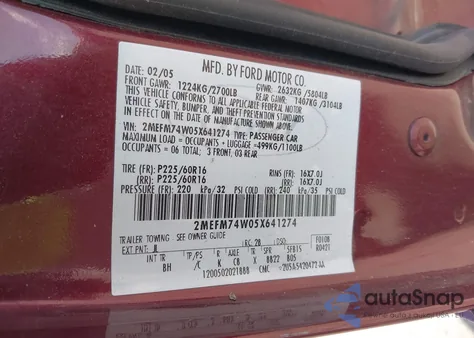 2005 Mercury Grand Marquis Gs z USA, uszkodzony, nr VIN 2MEFM74W05X641274